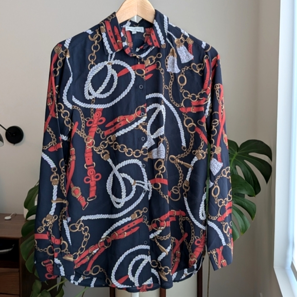 NWOT Warehouse Chain Print Blouse - Sz 2